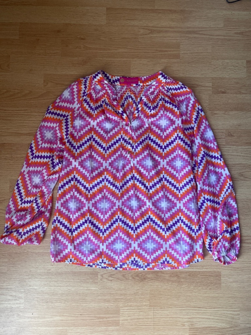 Macbeth Collection Fun Purple Orange & Pink Long Sleeve V Neck Tunic Top Size XL
